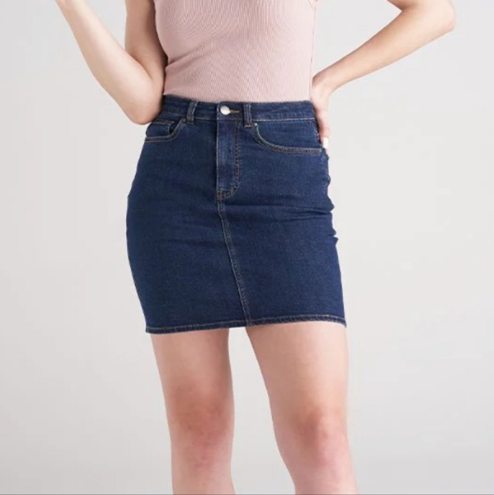 Earl Jeans Denim Mini Skirt High Rise Fitted Stretch Y2K Dark Wash Women Size 12